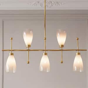 40.6 in. 5-Light Brushed Gold Modern Linear Chandelier with Gradient White Glass Shade for living Room, Kitchen Island
