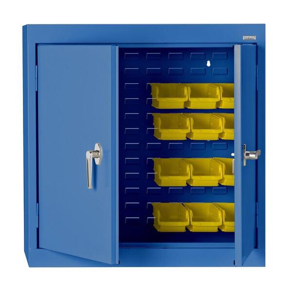 Sandusky 30 in. H x 36 in. W x 12 in. D Solid Door Bin Wall Cabinet in Blue