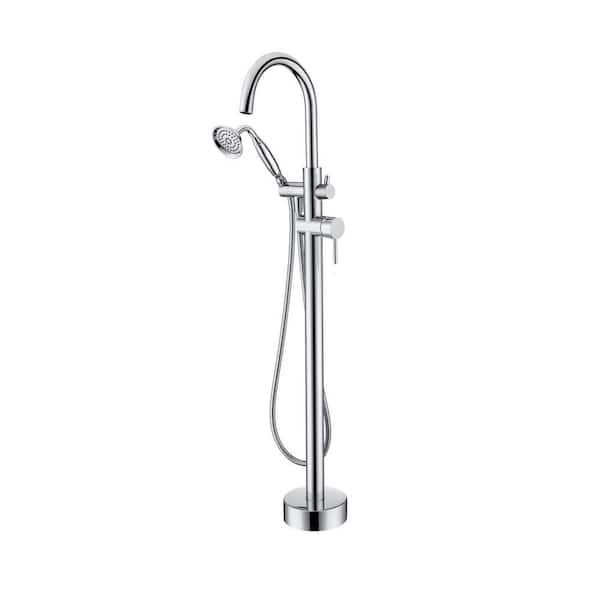 cadeninc Waterfall Style 2-Handle Freestanding Floor Mount Tub Faucet with Hand Shower in Polished Chrome