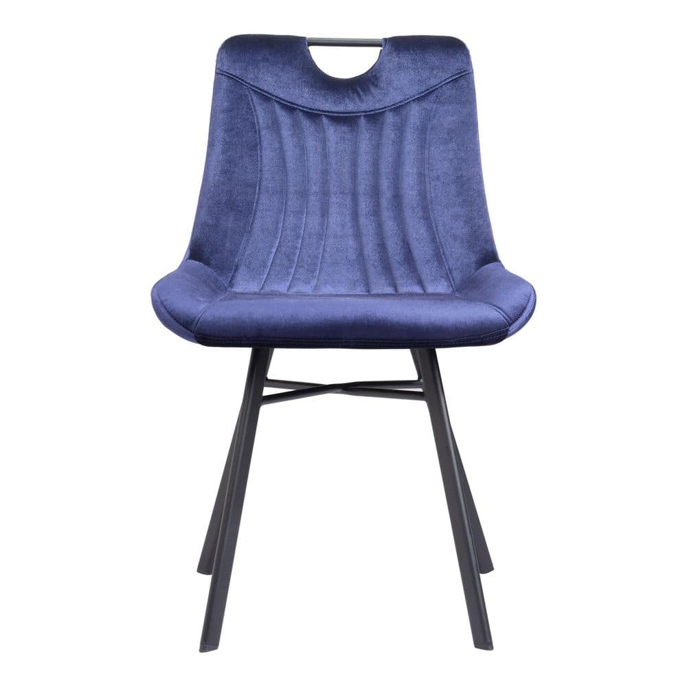 Blue Velvet Upholstered Side Chair with Metal Legs, Set of 2