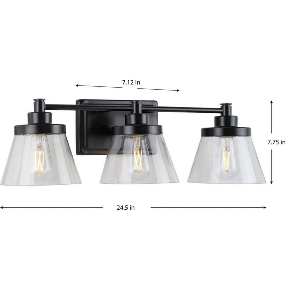 Matte Black Steel 3-Light Dimmable Bath Vanity Fixture