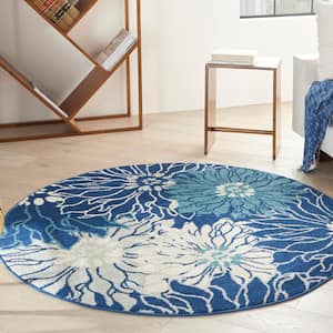 Passion Navy/Ivory 4 ft. x 4 ft. Floral Contemporary Round Area Rug