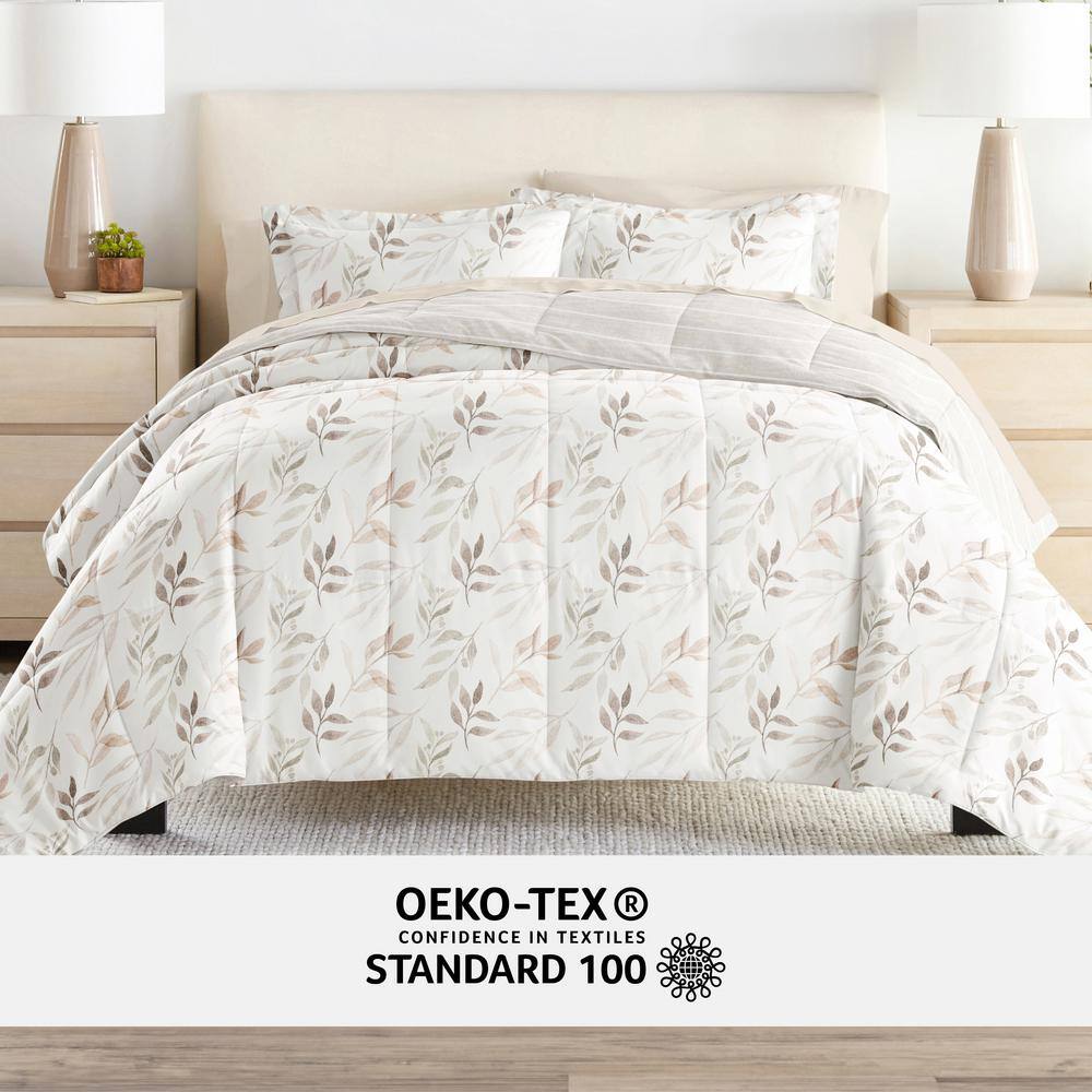 Ivory Floral Twin Microfiber Reversible Bed in a Bag Set