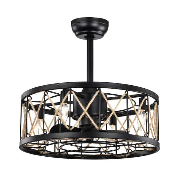 PUDO 20.4 in. Vintage Enclosed Indoor Black Ceiling Fan Lights with Noiseless Reversible AC Motor