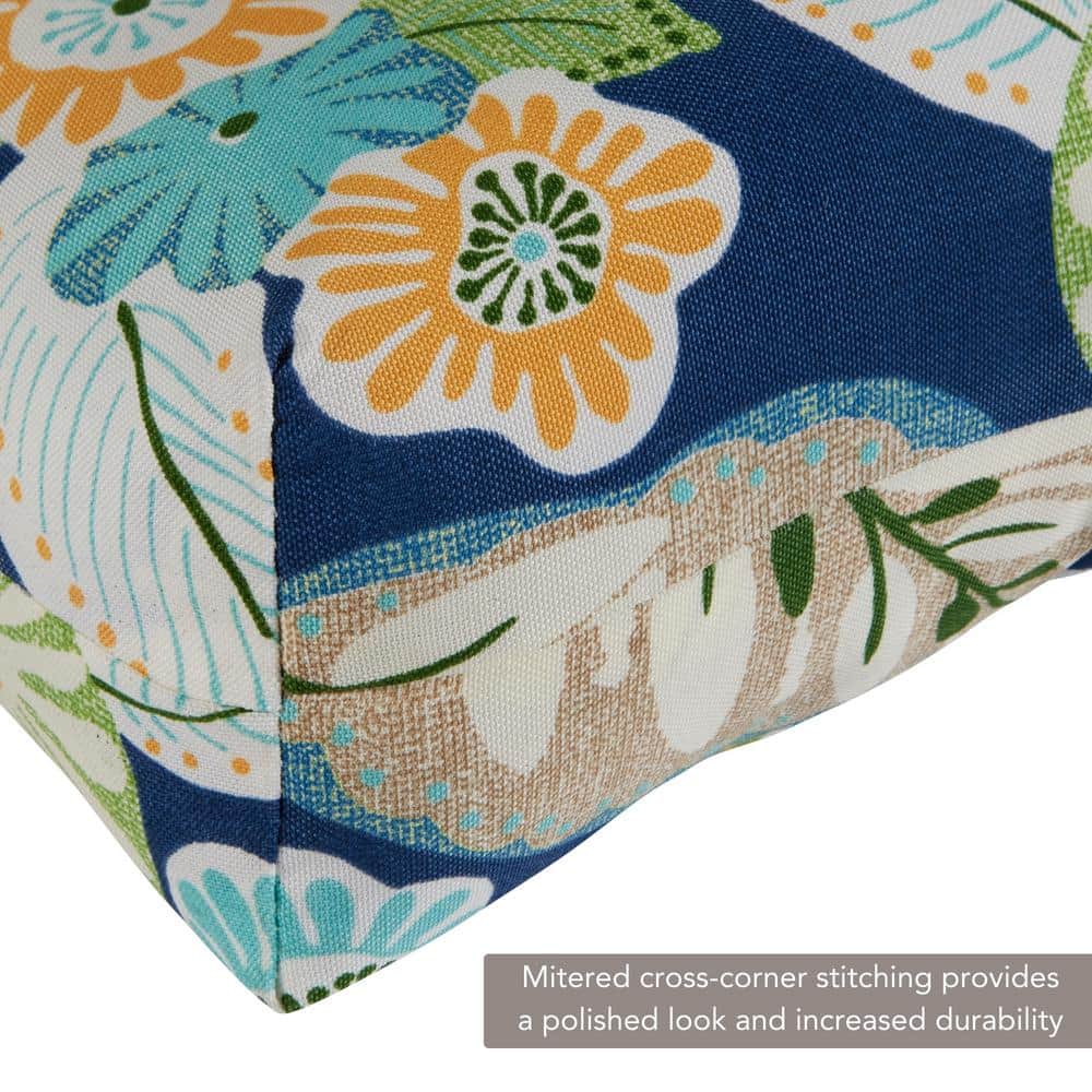 Marlow Blue Floral Tufted Outdoor Chair Cushion 42x21