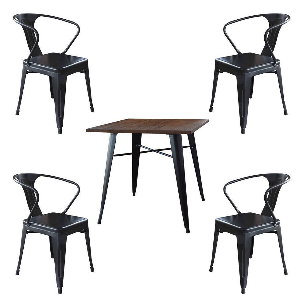 AmeriHome Metal and Wood 5Piece Dark Elm Wood and Black Metal Dining