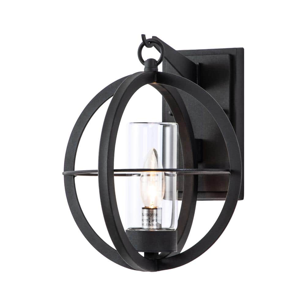 Matte Black Metal Globe Outdoor Wall Sconce with Clear Glass
