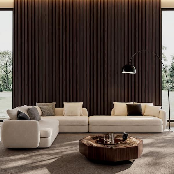 45.27 in. Dark Walnut Wood Acoustic Panels 3D Fluted MDF Wall, Ceiling Panels for Sound Absorption, Decoration (2-Pack)