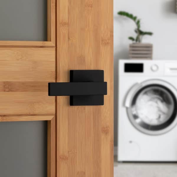 Singapore Square Matte Black Hall/Closet Door Handle with Microban