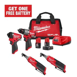 M12 FUEL 12-Volt Li-Ion Cordless Hammer Drill/Impact Driver/3/8 in. Ratchet Combo Kit (3-Tool) with M12 1/4 in. Ratchet