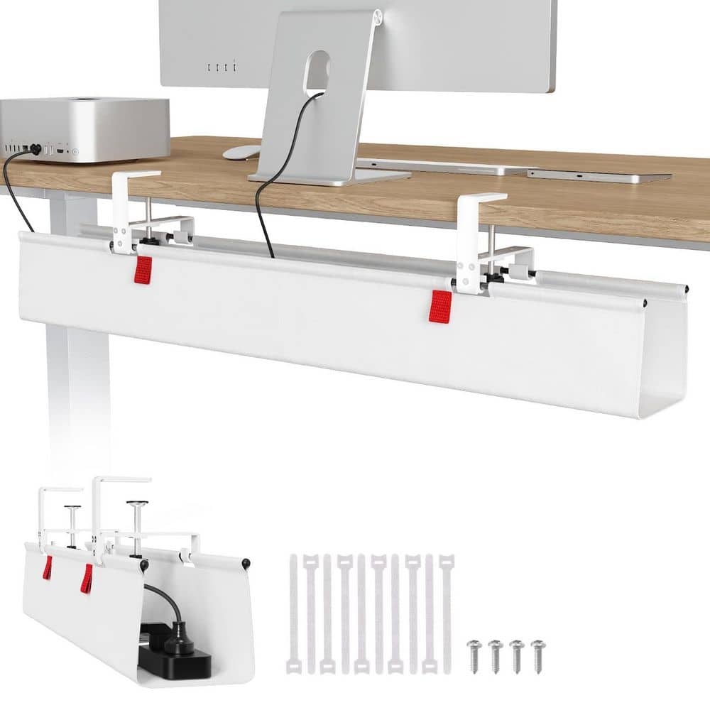 36 in. White No Drill Under Desk Cable Management Tray, Clamp/Screw Mount Desk Cable Management for Office, Home price history on PriceWatchPro