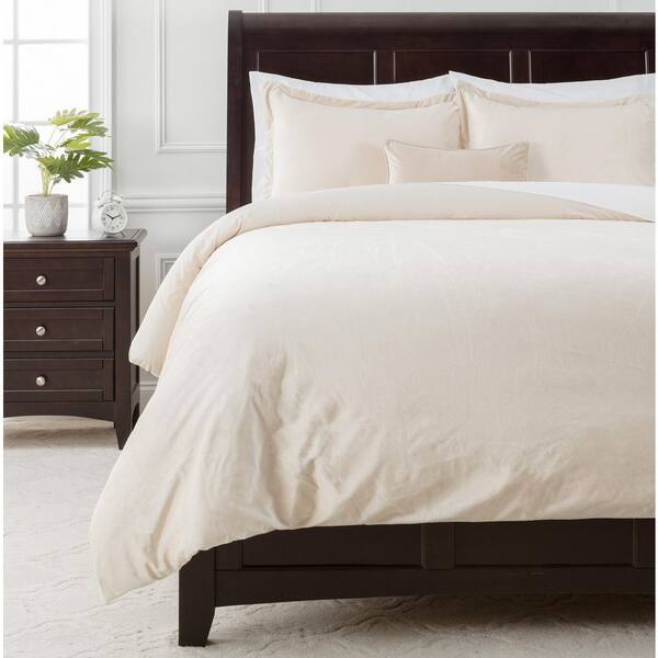 Chanasya Velour Ivory Solid Color Velvet Bedding Reversible Microfiber Duvet Cover Set, Queen