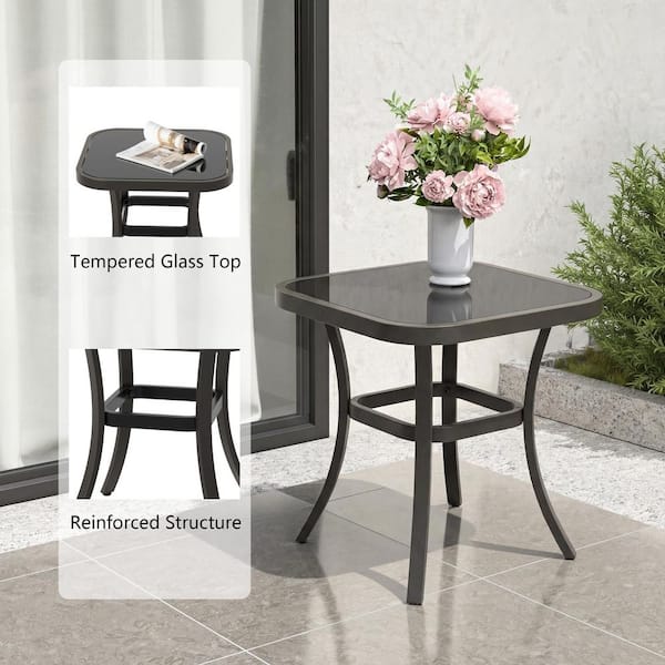 7-Piece Aluminum Patio Conversation Set with 40,000 BTU Fire Pit Table, White Pumice, Glide Rocking Chair, Khaki Cushion