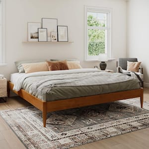 Pasadena Mid-Century Modern Light Toffee Natural Bronze Solid Wood Frame King Low Profile Platform Bed