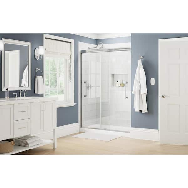 Delta Ashmore 60 in. x 74-3/8 in. Semi-Frameless Sliding Shower Door in Satin Chrome with 5/16 in. (8mm) Tempered Clear Glass