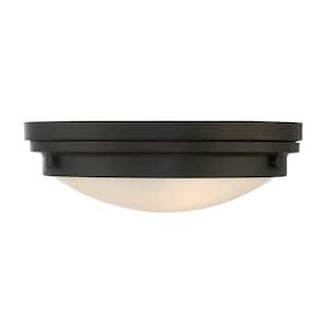 Lucerne 13.25 in. W x 4.75 in. H 2-Light English Bronze Flush Mount Ceiling Light with Glass Shade
