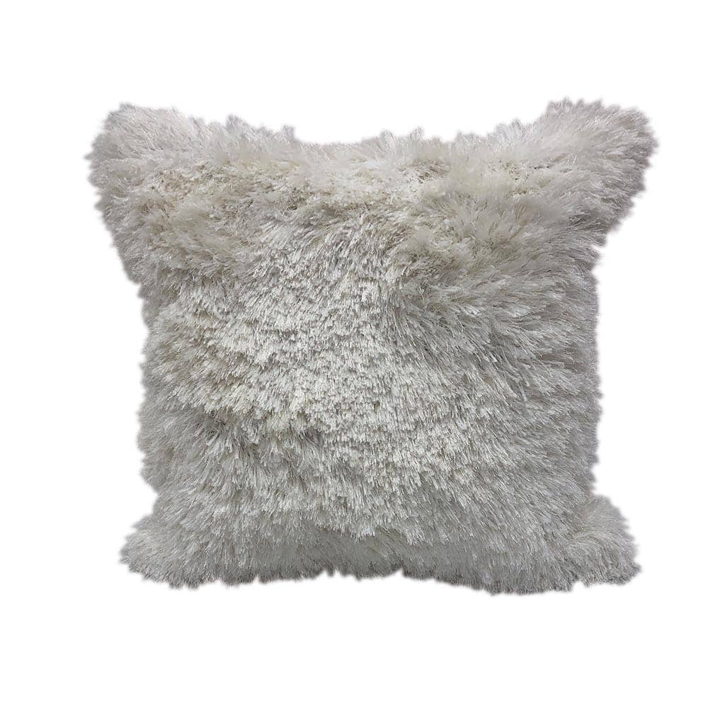 Quinto White Shag Solid Fluffy Poly-Fill 22 in. x 22 in. Throw Pillow