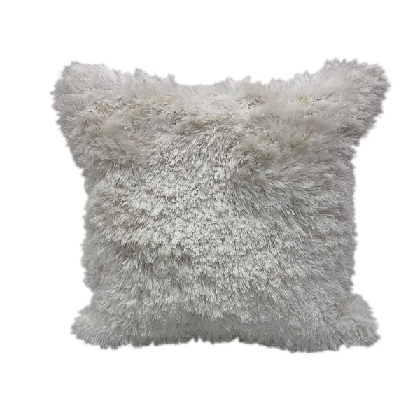 Unbranded Quinto White Shag Solid Fluffy Poly-Fill 22 in. x 22 in. Throw Pillow