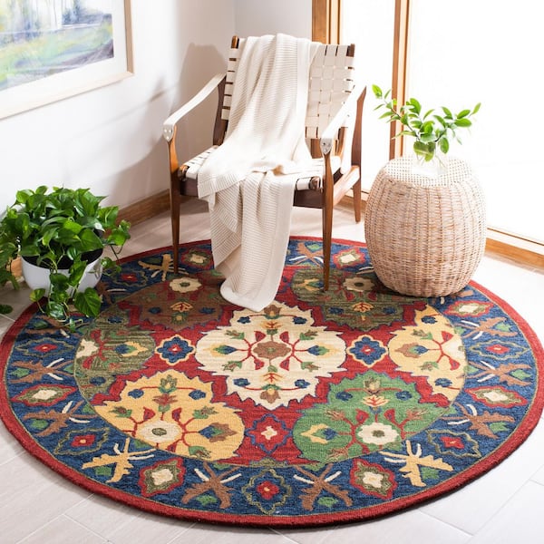 Heritage 6 ft. x 6 ft. Red/Blue Border Quatrefoil Round Area Rug
