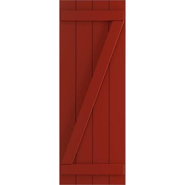 Ekena Millwork 21-1/2 in. x 29 in. True Fit PVC 4 Board Joined Board and Batten Shutters with Z-Bar, Fire Red (Per Pair)