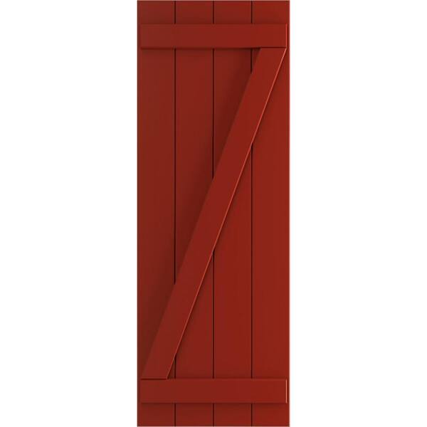 Ekena Millwork 21-1/2 in. x 49 in. True Fit PVC 4-Board Joined Board and Batten Shutters with Z-Bar Pair in Fire Red