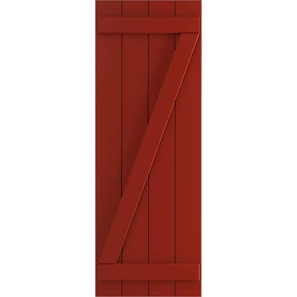 Ekena Millwork 21-1/2 in. x 74 in. True Fit PVC 4-Board Joined Board and Batten Shutters with Z-Bar Pair in Fire Red