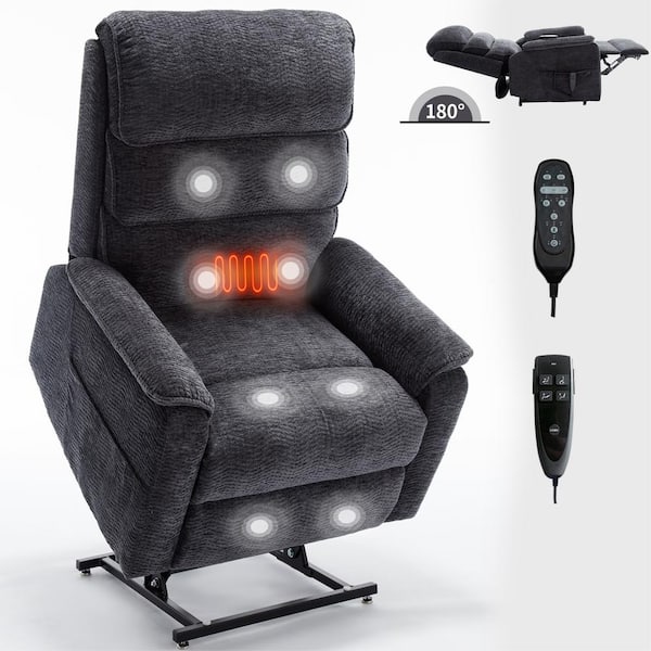 Boyel Living Grey Chenille Power Lift Recliner Chair with Power-Remote, Heat Massage and Heavy-Duty Motion Mechanism