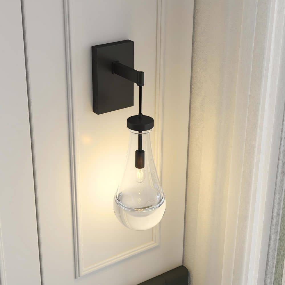 1 Light Black Wall Sconce with Clear Glass Teardrop Shade price history on PriceWatchPro