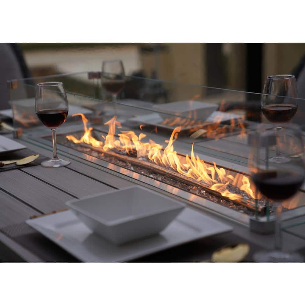 Gray Wicker and Aluminum Gas Fire Pit Table