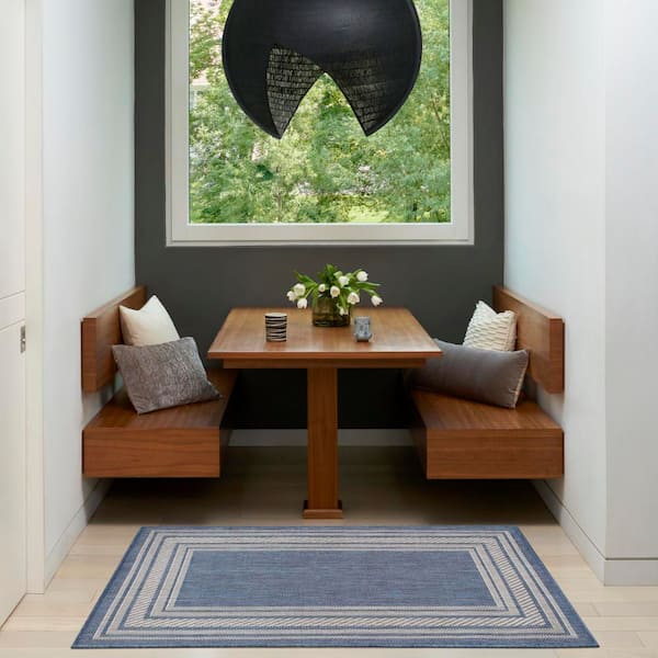 Horizon Indoor/Outdoor Denim 2 ft. x 3 ft. Bordered Contemporary Area Rug