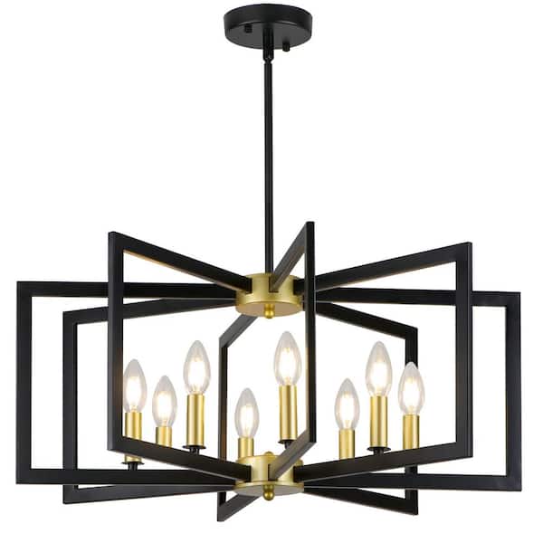 Unbranded 25.59 in. 8-Light Black and Gold Modern Geometric Hanging Metal Chandeliers for Dining Room Kitchen Foyer Living Room