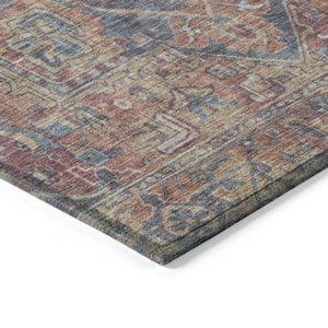 Red Orange and Blue 9 ft. x 12 ft. Woven Oriental Rectangle Indoor/Outdoor Area Rug