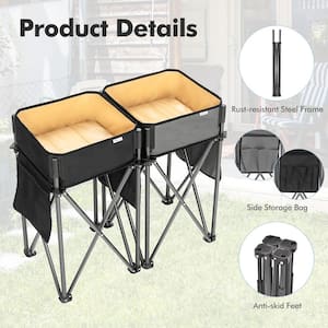 2-piecs Folding Black Fabric Camping Tables with Large Capacity Storage Sink for Picnic