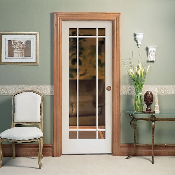 40 in. x 84 in. Prairie Primed 9-Lite Solid Wood Interior Barn Door Slab