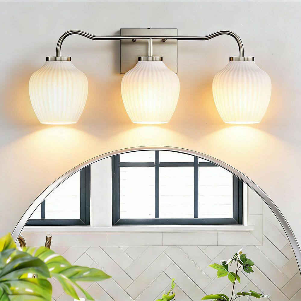 24 in. 3-Light Nickel Modern Dimmable Indoor Hardwired Bedroom Vanity Living Room Bathroom Wall Sconces Lighting Fixture price history on PriceWatchPro