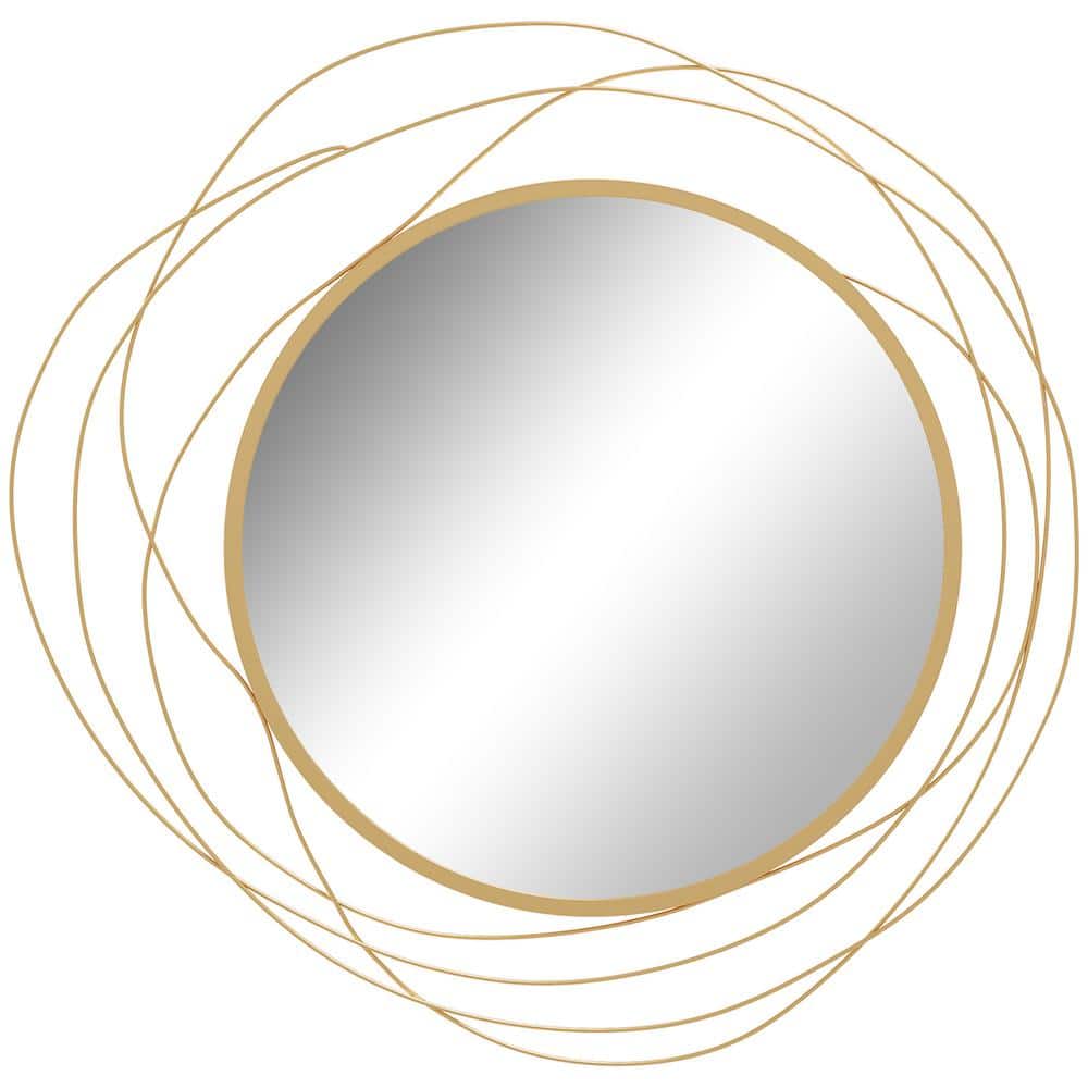 Gold 25.6 in. W x 25.6 in. H Living Room Round Metal Framed Mirror Art Mode