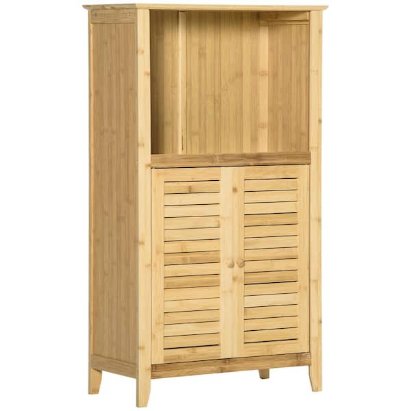 19.75 in. W x 10 in. D x 36.25 in. H Yellow Bamboo Freestanding Linen Cabinet with Doors