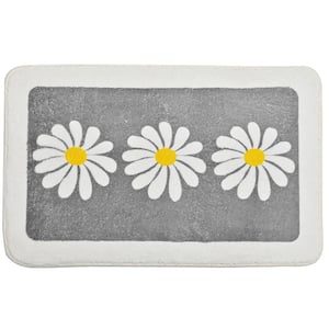 16 in. x 24 in. Gray Cute Daisy Microfiber Rectangle Bathroom Rug with Non Slip Backing