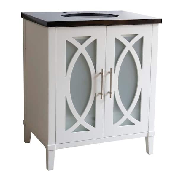 Bellaterra Home Brea 30 in. W x 22 in. D x 36 in. H Single Vanity in White with Granite Vanity Top in Black Galaxy with White Basin