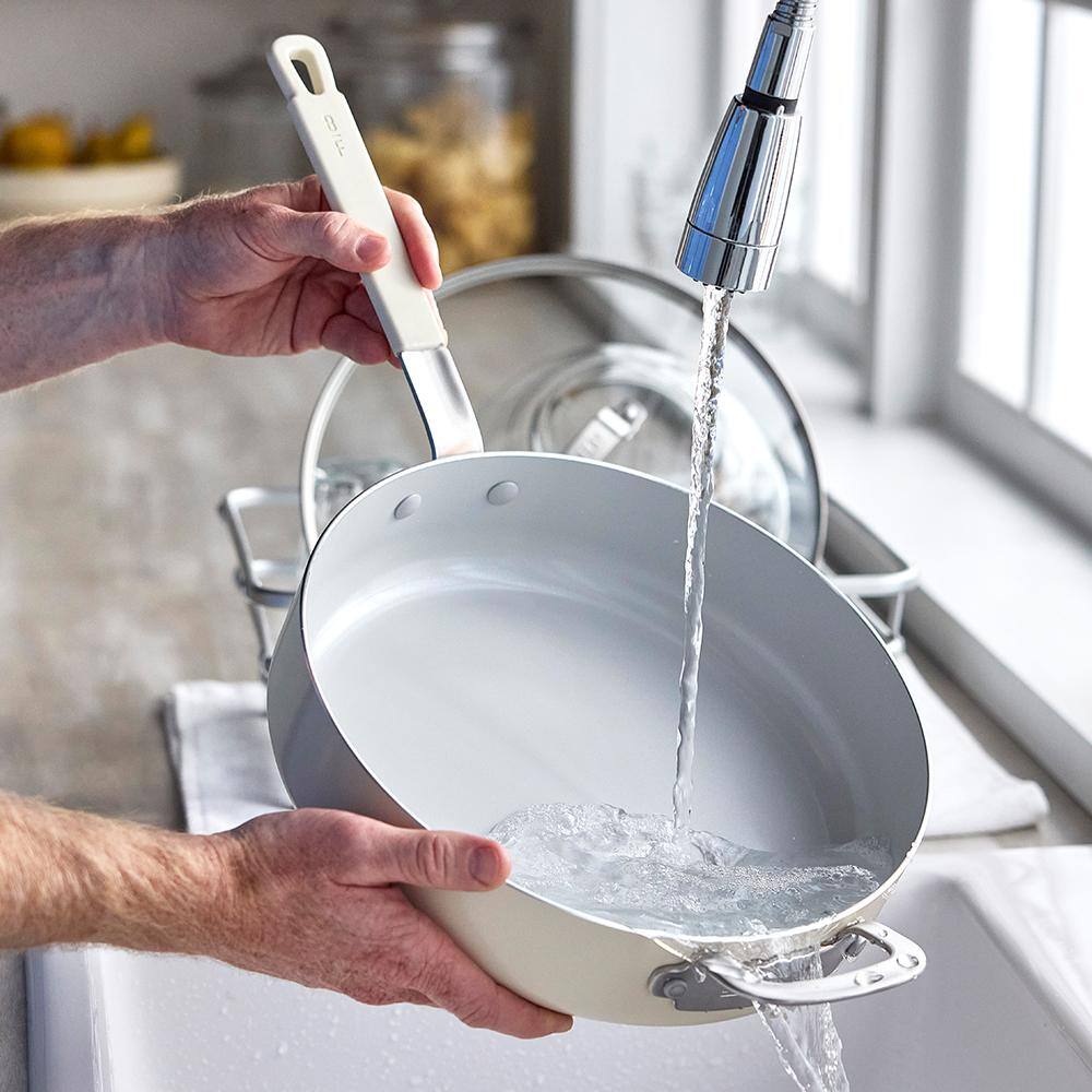 Cream 4.5QT Ceramic Nonstick Aluminum Sauté Pan with Glass Lid