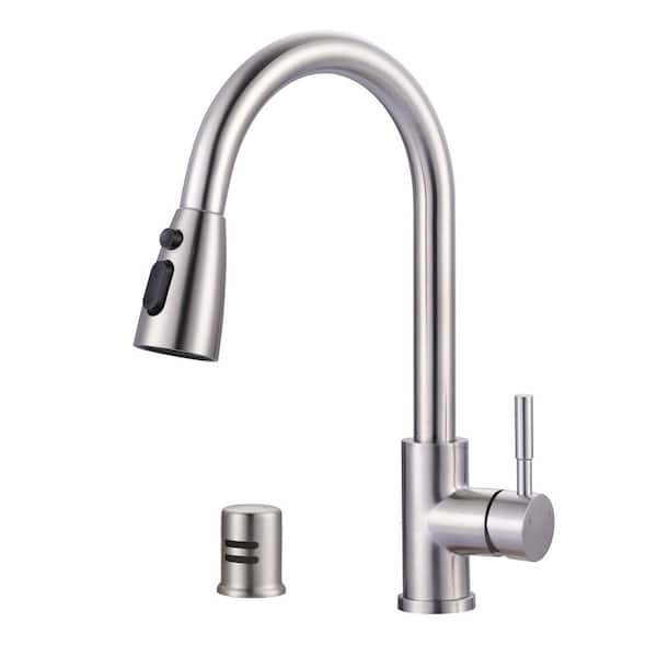 Single Handle Pull Down Sprayer Kitchen Faucet with 3-Mode Sprayer and Air Gap Kit in Brushed Nickel