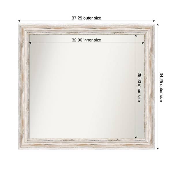 Amanti Art Alexandria Whitewash 37.25 in. x 34.25 in. Custom Non-Beveled Wood Framed Bathroom Vanity Wall Mirror