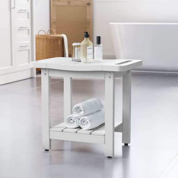 White HIPS Waterproof Shower Benches for Inside with Shower Head Holder Handles Plastic Adirondack Chairs