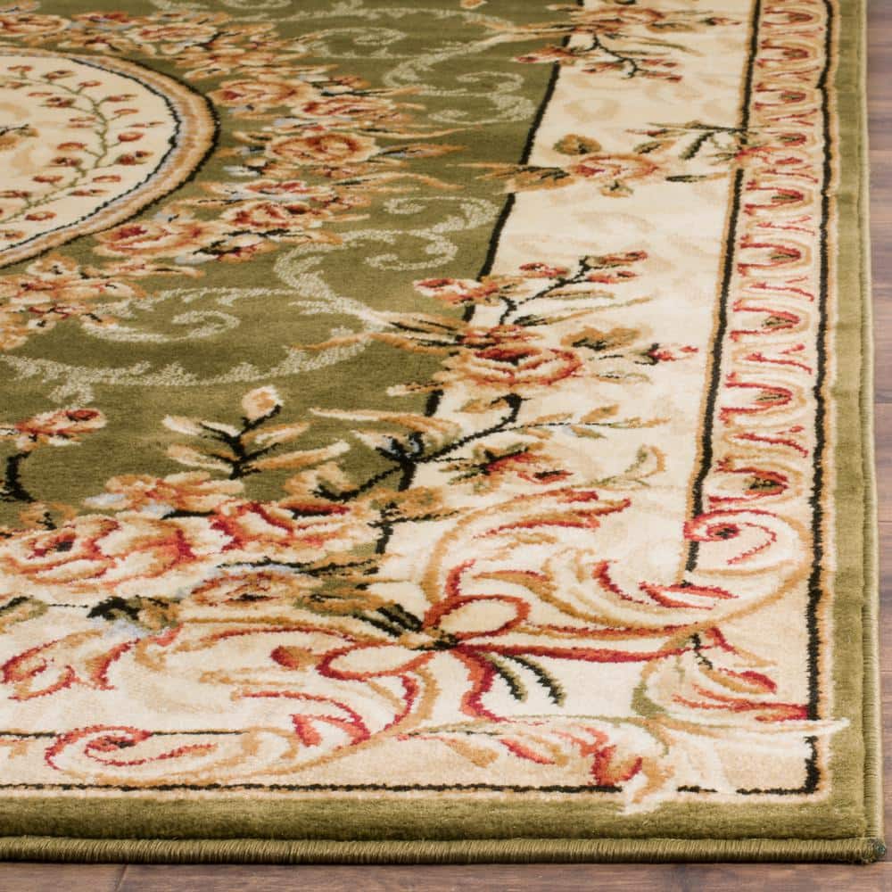 Sage and Ivory Floral Hand-Knotted Rectangular Area Rug