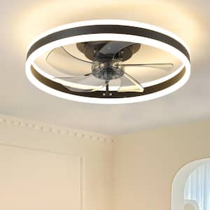 19.7 in. Indoor Black Bladeless Low Profile Ceiling Fan Flush Mount Smart App LED Remote Control Dimmable Lighting