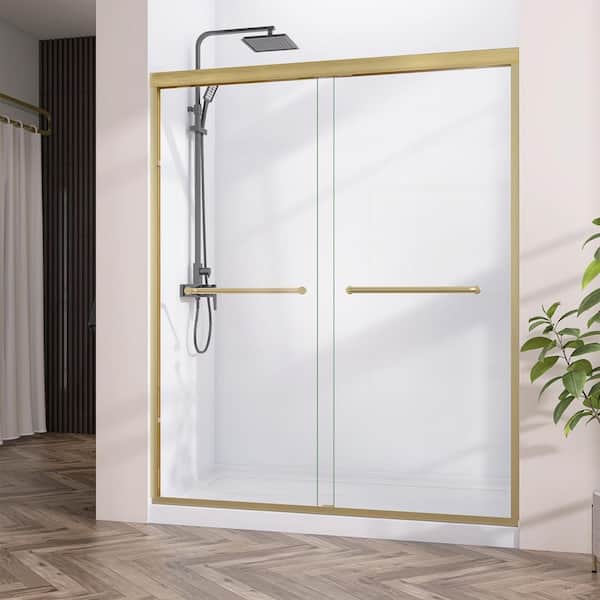 56-60 in. W x 72 in. H Semi-Frameless Sliding Bypass Glass Shower Door in Brushed Gold 1/4 in. Tempered Glass