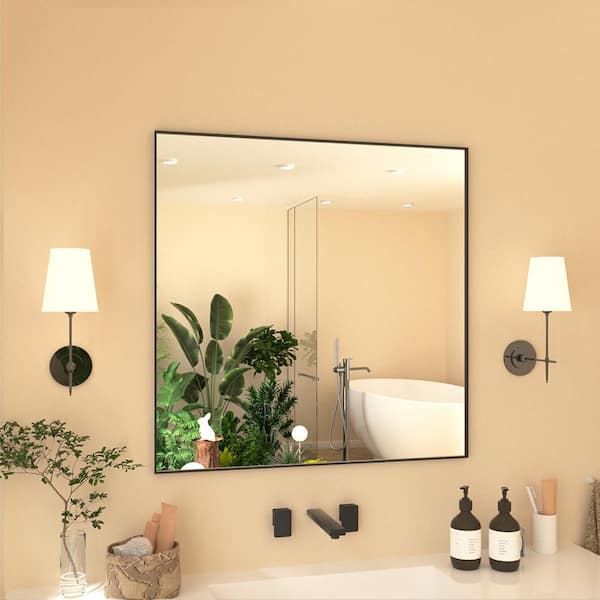 Tsuki 30 in. W x 30 in. H Rectangular Framed Wall Bathroom Vanity Mirror in Matte Black