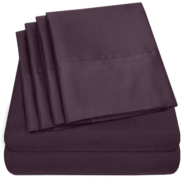 Sweet Home Collection 1500-Supreme Series 6-Piece Purple Solid Color Microfiber RV Queen Sheet Set