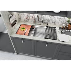 Workstation 36 in. Undermount 16 Gauge Single Bowl Stainless Steel Kitchen Sink w/ Integrated Ledge - 15mm Tight Radius