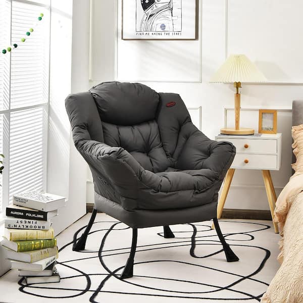 29.5 in. Gray Modern Polyester Fabric Lazy Arm Chair Single Sofa Chair with Side Pocket